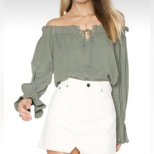 Maven West Sandy Peasant Top in Olive Green Culpro W/ Flare Sleeves Sz L EUC